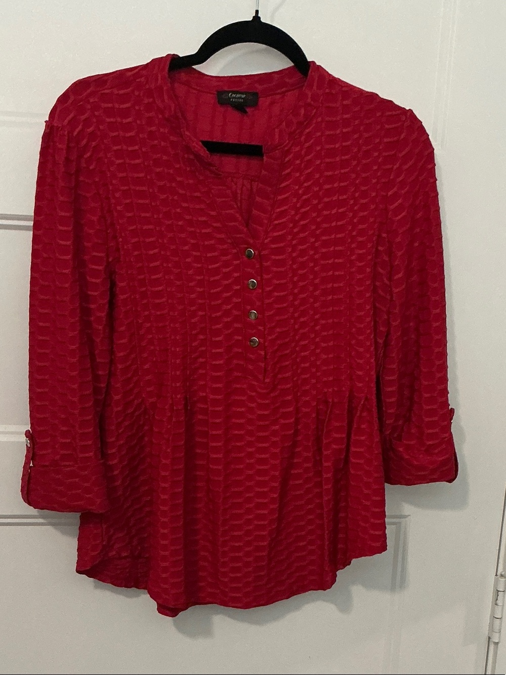 Cocomo Textured Red Henley Peplum Blouse